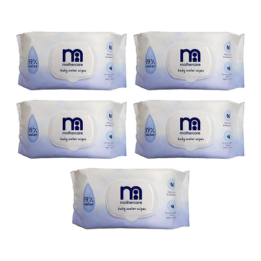 Mothercare 99% Water Baby Wipes | Fragrance-Free & Dermatologically Tested | Soft & Gentle for Newborn Skin | 80 Wipes-Pack of 5