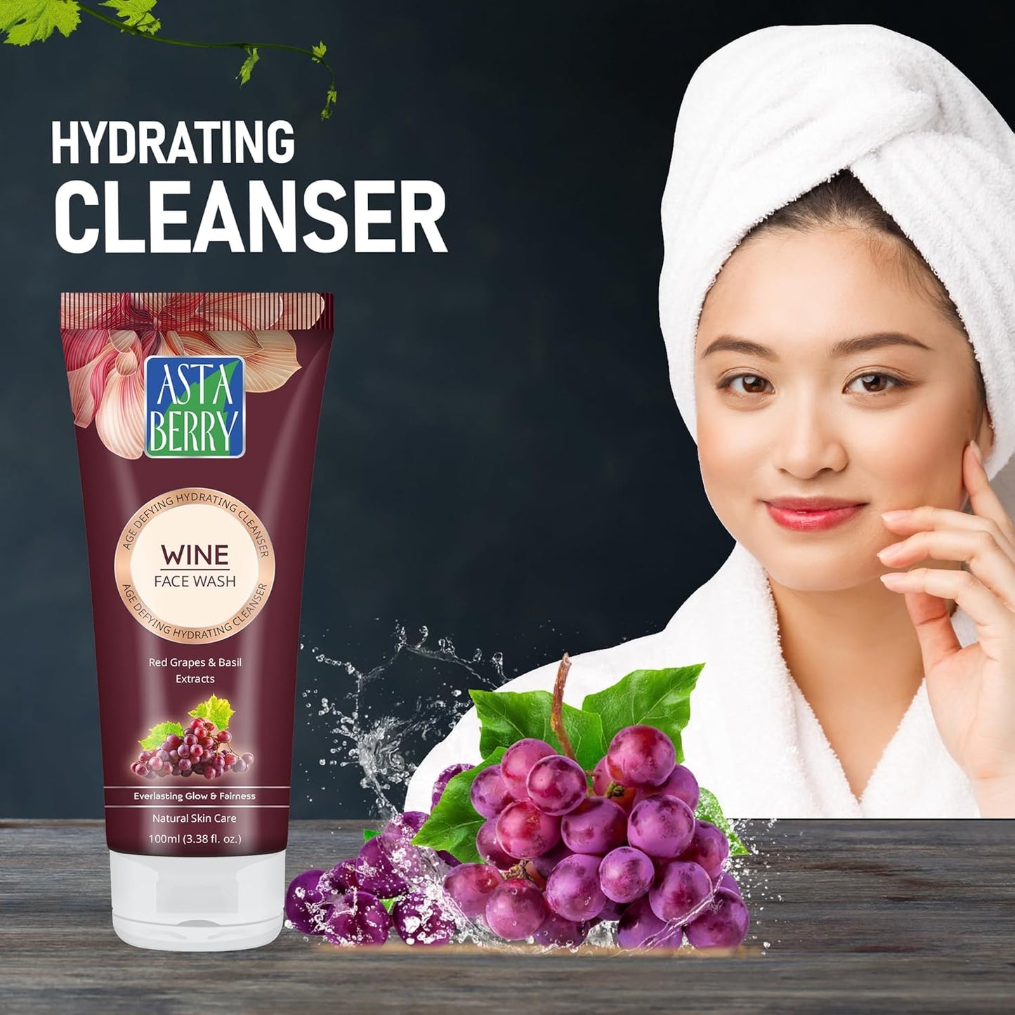 Astaberry Wine Face Wash for delay aging- Improves Skin Moisturisation & Elasticity Reduces Fine Lines | Replenishes Depleted Moisture- (Pack of 3 (60ml X 3)