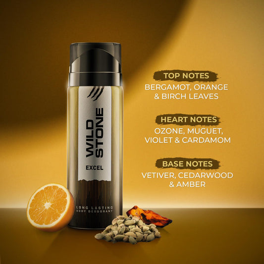 Wild Stone Excel Deodorant for Men, Pack Of 2 (150ml Each) | Best Deo for Office | A Long-Lasting Body Spray for Men | Excel Body Spray with Woody Fragrance