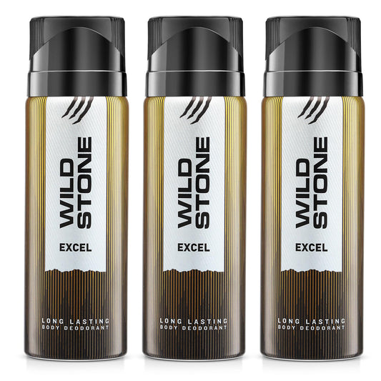 Wild Stone Excel Deodorant for Men, 150ml(Pack of 3) | Best Deo for Office | A Long-Lasting Body Spray for Men | Excel Body Spray with Woody Fragrance